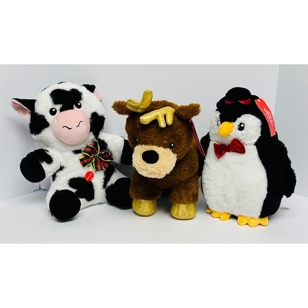 PetSmart Holiday Multicolor 12" Cow Reindeer Penguin Squeaky Plush Lot of 3